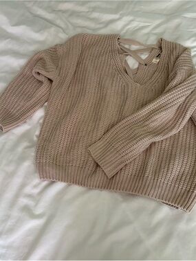 Women's Taupe V-Neck Crisscross Back Sweater